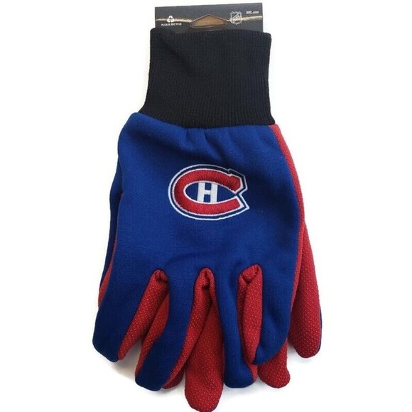 NHL Montreal Canadiens Colored Palm Utility Gloves Blue w/ Red Palm by FOCO - Picture 4 of 4